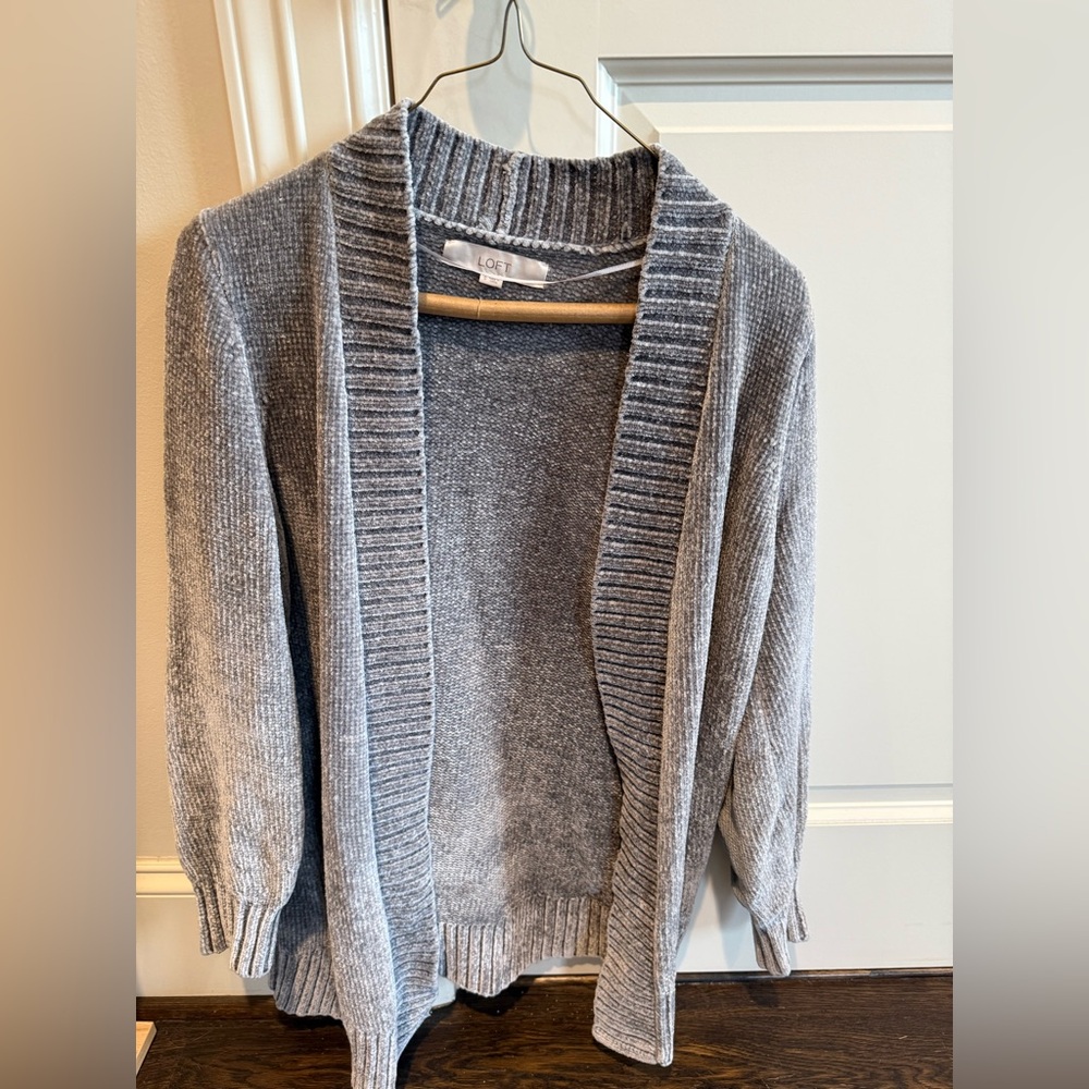 LOFT Gray Ribbed Cardigan Sweater